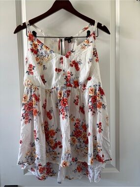 Torrid White Floral Spaghetti-Strap Babydoll Top